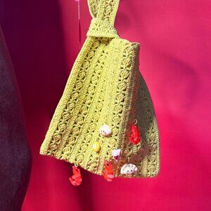 Handmade & Upcycled Mini Knit Tote + Vintage Pins Set